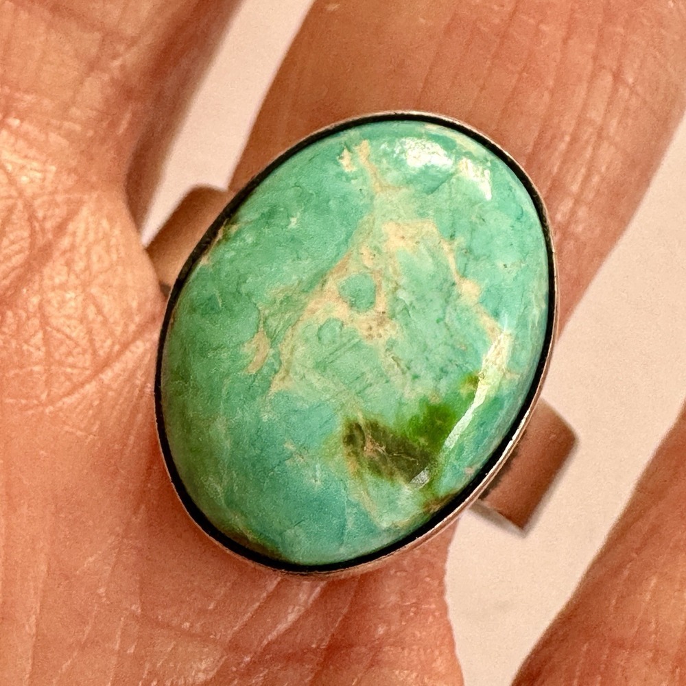 Navajo Turquoise Ring Sonoran Sz 9 Adjustable Signed Skeets Sterling Native